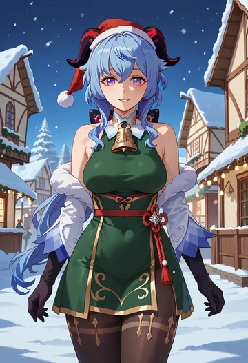 genshin impact,ganyu,Christmas,dress  - AI generated anime art