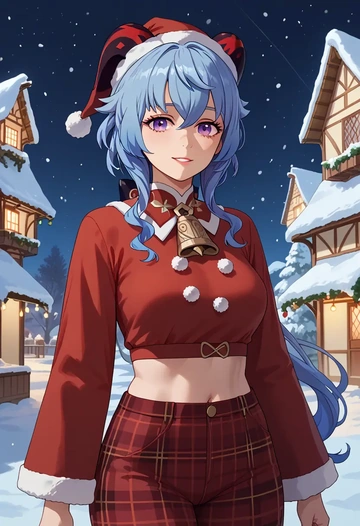 genshin impact,ganyu,Christmas,plaid trousers  - AI generated anime art