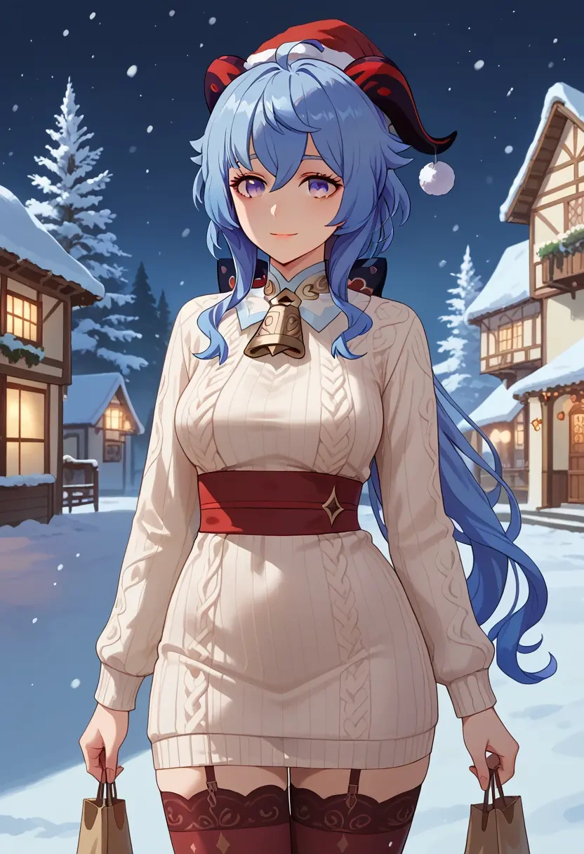 genshin impact,ganyu,Christmas,sweater dress,stockings  - 