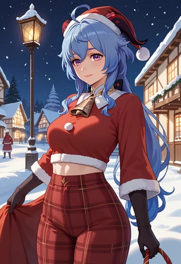 genshin impact,ganyu,Christmas,plaid trousers  - AI generated anime art