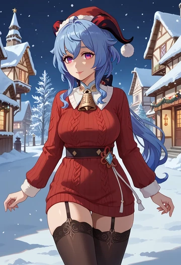 genshin impact,ganyu,sweater,stockings,Thigh garters  - AI generated anime art