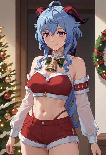 genshin impact,ganyu,Christmas,red velvet shorts  - AI generated anime art