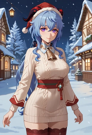 genshin impact,ganyu,Christmas,sweater dress,stockings  - AI generated anime art