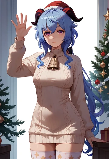 genshin impact,ganyu,Christmas,sweater dress,stockings  - AI generated anime art