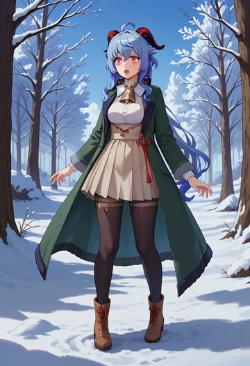 genshin impact,ganyu,winter,student uniform,duffle coat  - AI generated anime art