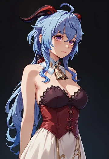 genshin impact,ganyu,vampire corset,lace blouse,velvet skirt  - AI generated anime art