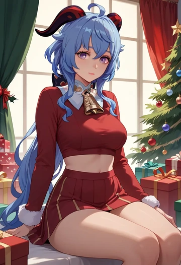 genshin impact,ganyu,Christmas,skirt  - AI generated anime art