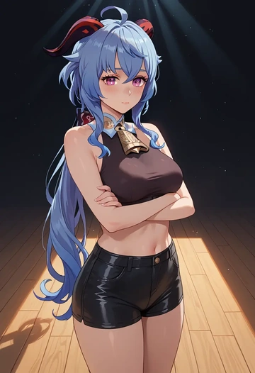 genshin impact,ganyu,leather,shorts,crop top  - AI generated anime art