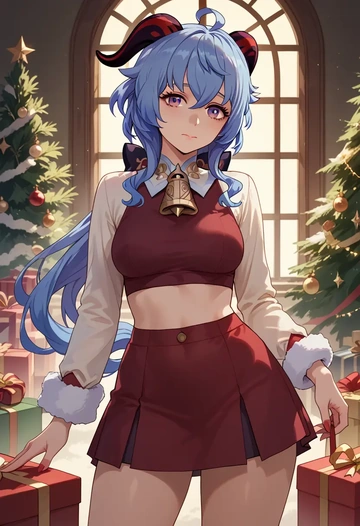 genshin impact,ganyu,Christmas,skirt  - AI generated anime art