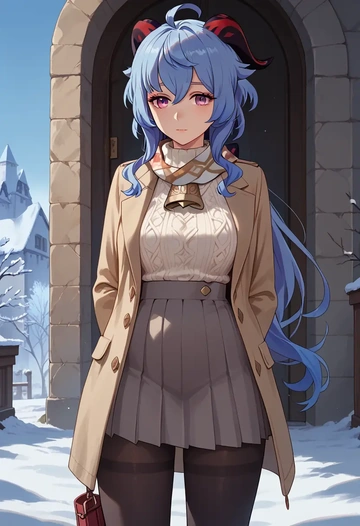 genshin impact,ganyu,winter,student uniform,puffer coat  - AI generated anime art