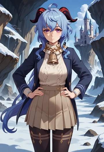 genshin impact,ganyu,winter,student uniform,puffer coat  - AI generated anime art