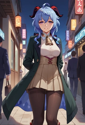 genshin impact,ganyu,winter,student uniform,duffle coat  - AI generated anime art