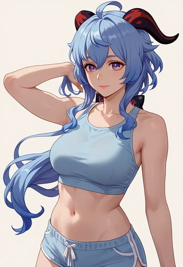 genshin impact,ganyu,crop top, shorts  - AI generated anime art