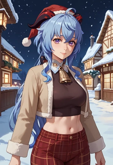 genshin impact,ganyu,Christmas,plaid trousers  - AI generated anime art