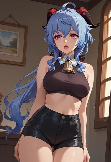 genshin impact,ganyu,leather,shorts,crop top  - AI generated anime art