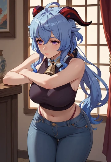 genshin impact,ganyu,crop top  - AI generated anime art