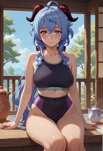 genshin impact,ganyu,tankini top,board shorts  - AI generated anime art