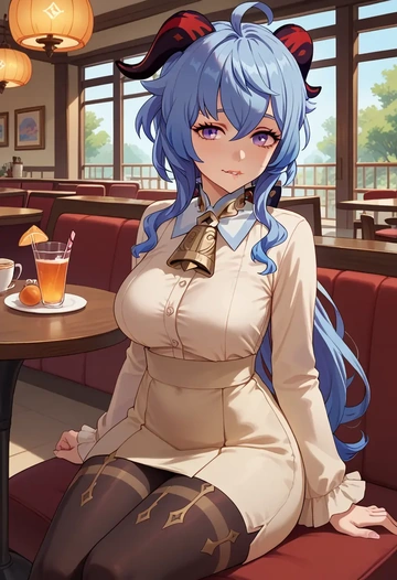 genshin impact,ganyu,shirt dress,belted,stockings  - AI generated anime art