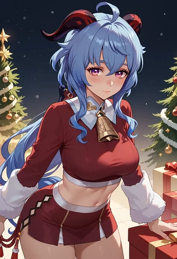 genshin impact,ganyu,Christmas,skirt  - AI generated anime art