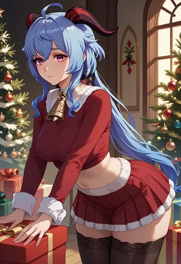 genshin impact,ganyu,Christmas,skirt  - AI generated anime art