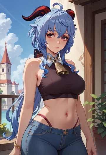 genshin impact,ganyu,crop top  - AI generated anime art