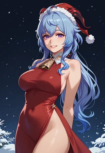 genshin impact,ganyu,Christmas,red velvet dress  - AI generated anime art