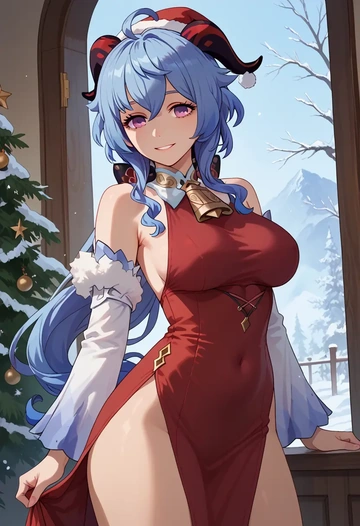 genshin impact,ganyu,Christmas,red velvet dress  - AI generated anime art