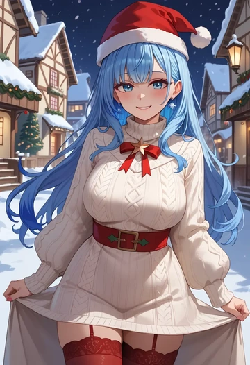 hololive,gawr_gura_(1st_costume),Christmas,sweater dress,stockings  - AI generated anime art