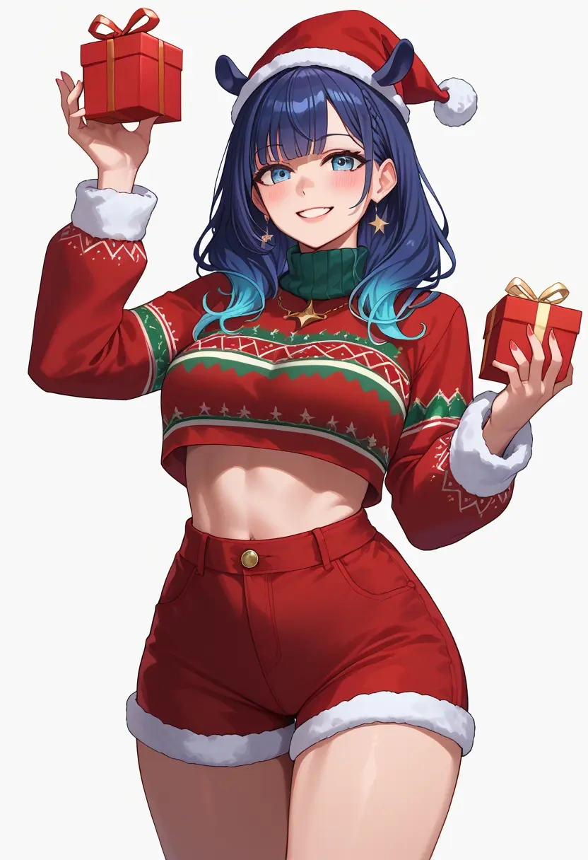 hololive,gawr_gura_(1st_costume),Christmas,red velvet shorts,turtleneck sweater  - 