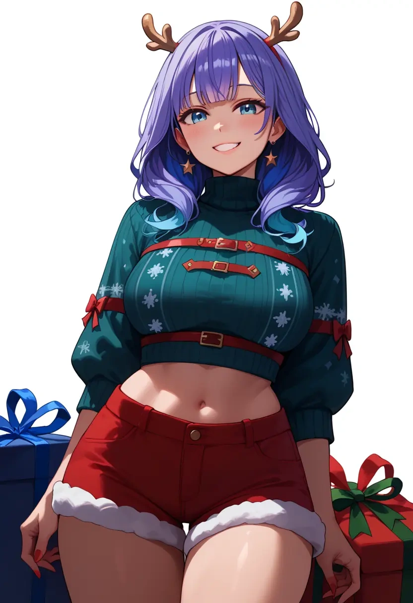 hololive,gawr_gura_(1st_costume),Christmas,red velvet shorts,turtleneck sweater  - 