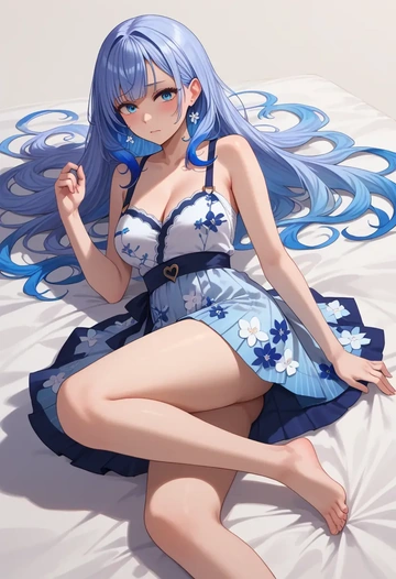 hololive,gawr_gura_(1st_costume),silk slip dress,floral prints  - AI generated anime art