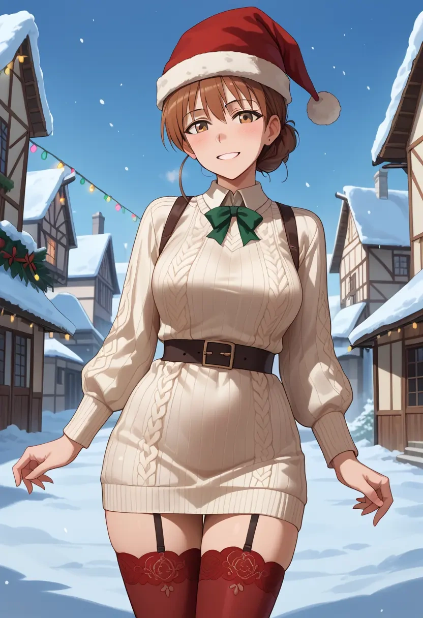 world_witches_series,gertrud_barkhorn,Christmas,sweater dress,stockings  - 