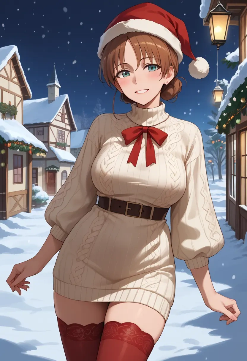 world_witches_series,gertrud_barkhorn,Christmas,sweater dress,stockings  - 