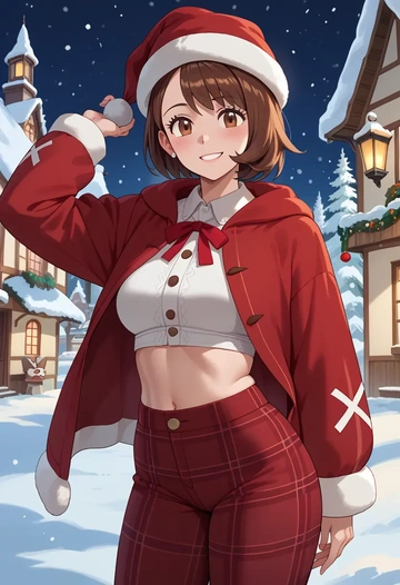 pokemon,gloria_(pokemon),Christmas,plaid trousers  - AI generated anime art