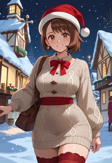 pokemon,gloria_(pokemon),Christmas,sweater dress,stockings  - AI generated anime art