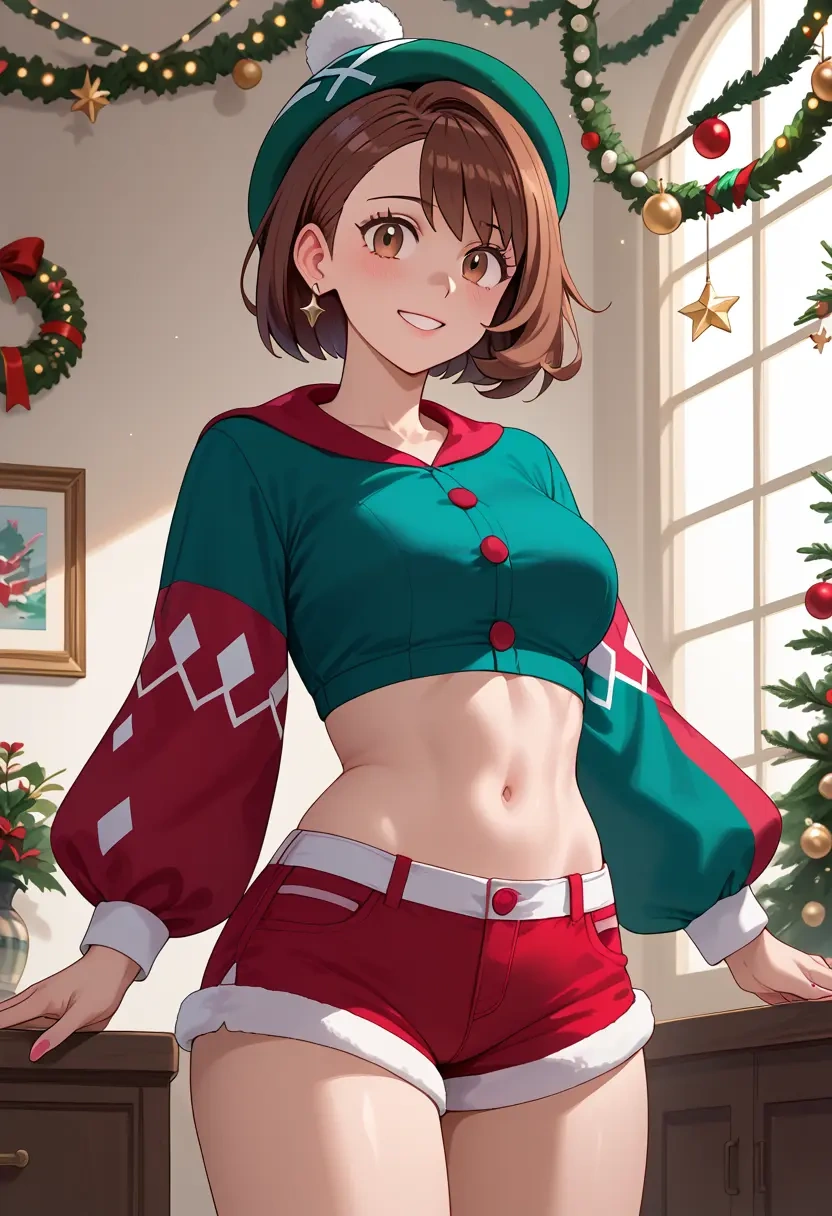 pokemon,gloria_(pokemon),Christmas,red velvet shorts  - 