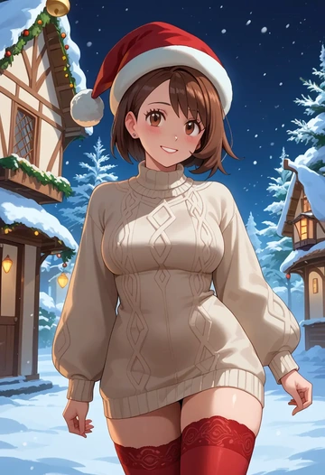 pokemon,gloria_(pokemon),Christmas,sweater dress,stockings  - AI generated anime art