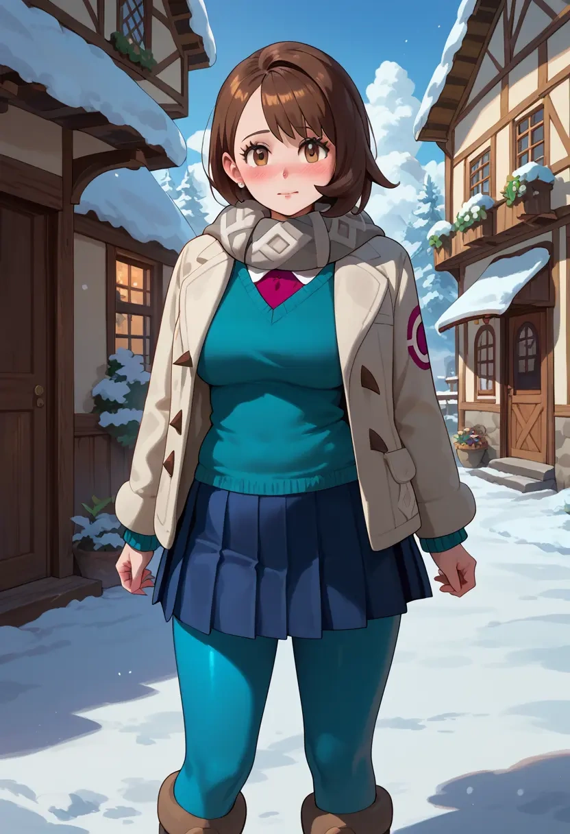 pokemon,gloria_(pokemon),winter,student uniform,puffer jacket  - 