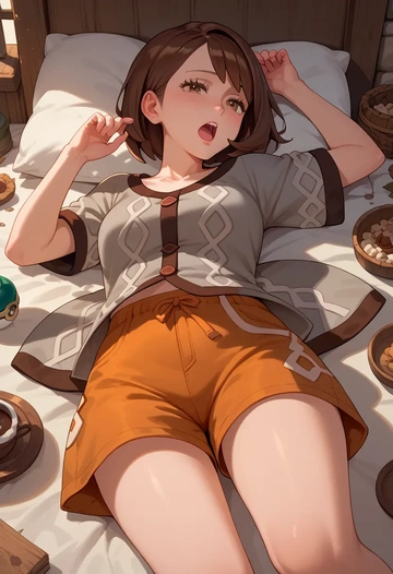 pokemon,gloria_(pokemon),graphic tee,shorts,sneakers  - AI generated anime art