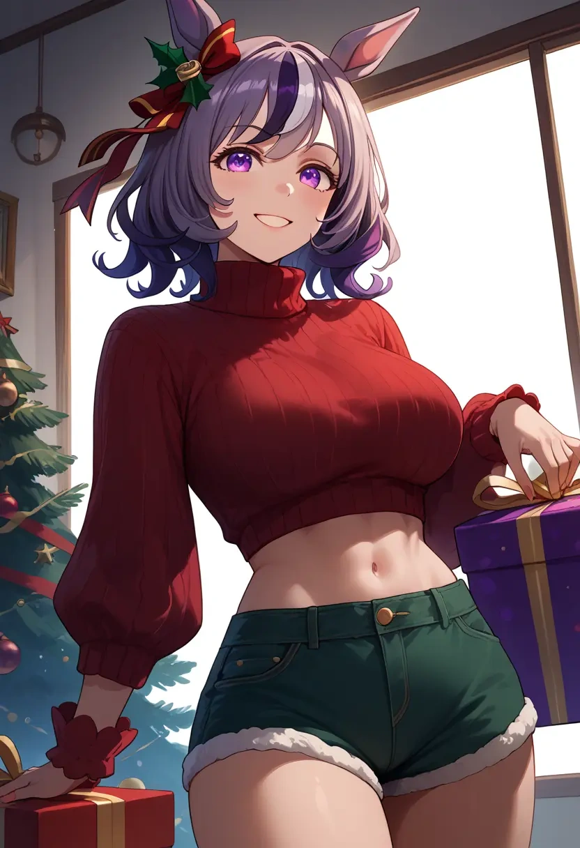 umamusume,gold_ship_(umamusume),Christmas,red velvet shorts,turtleneck sweater  - 