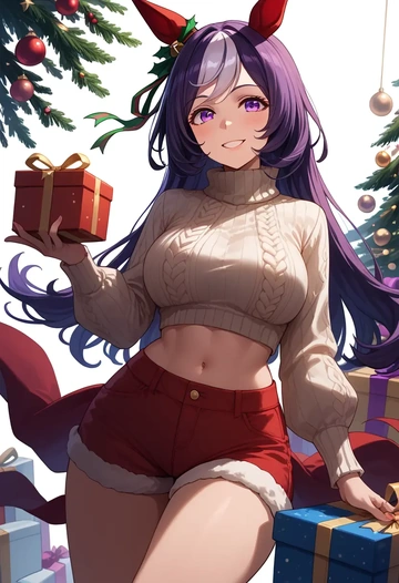 umamusume,gold_ship_(umamusume),Christmas,red velvet shorts,turtleneck sweater  - AI generated anime art