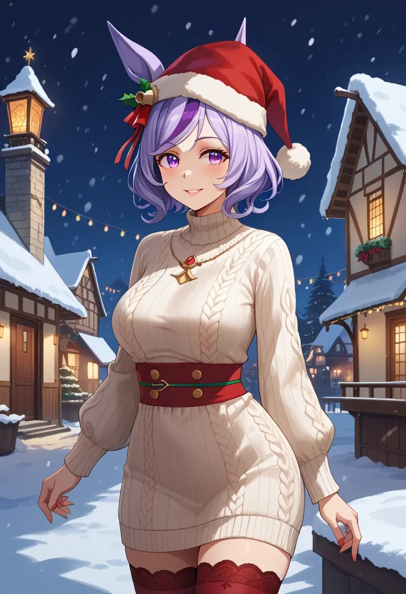 umamusume,gold_ship_(umamusume),Christmas,sweater dress,stockings  - 