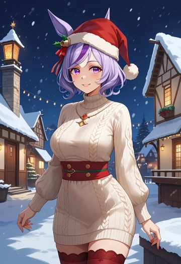 umamusume,gold_ship_(umamusume),Christmas,sweater dress,stockings  - AI generated anime art