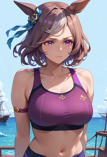 umamusume,gold_ship_(umamusume),sports bra,wide-leg joggers  - AI generated anime art