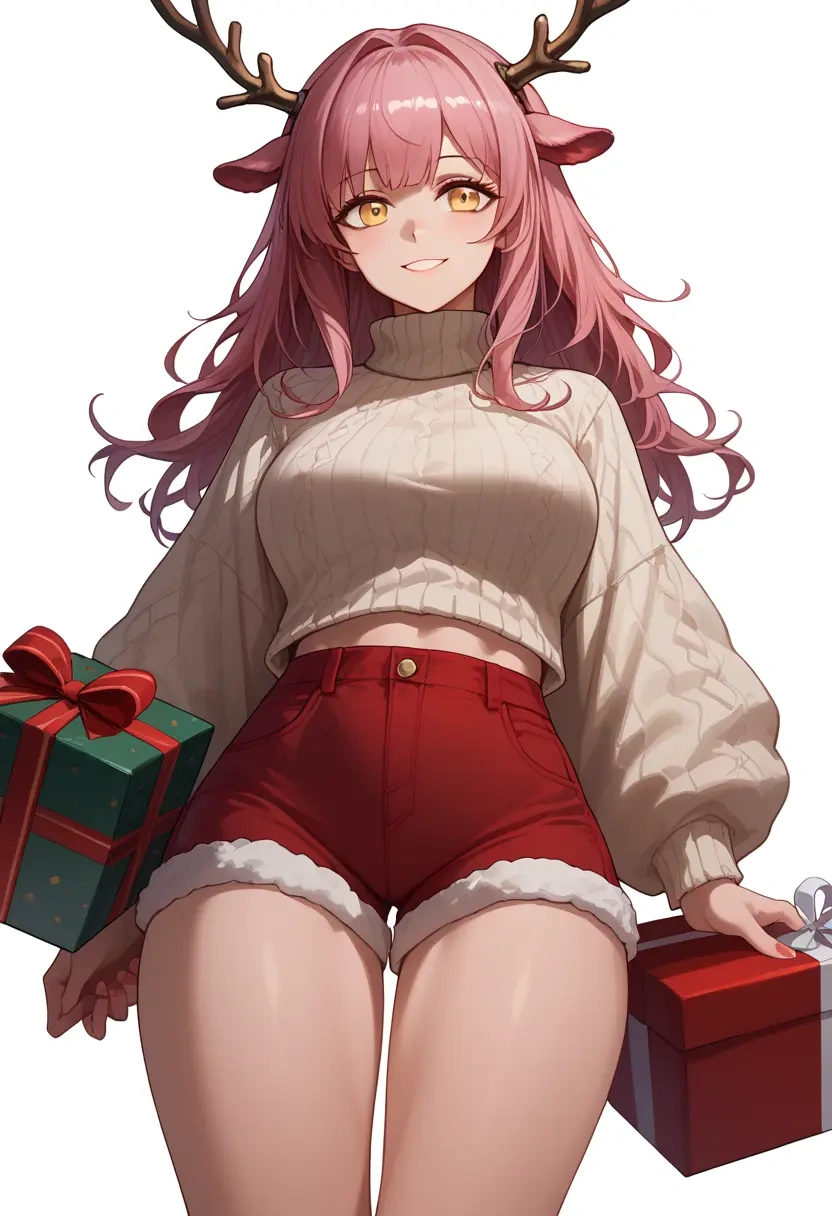 arknights,goldenglow_(arknights),Christmas,red velvet shorts,turtleneck sweater  - 