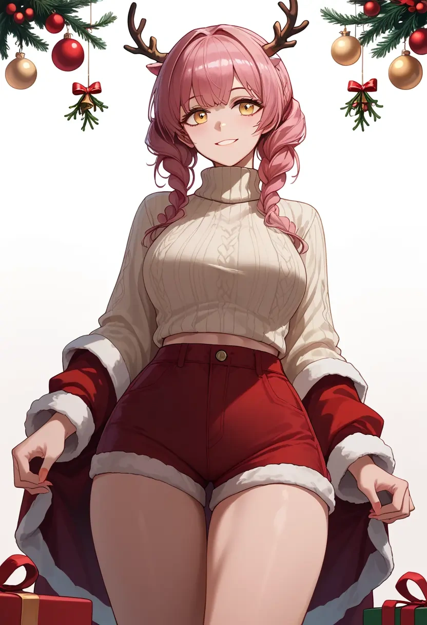 arknights,goldenglow_(arknights),Christmas,red velvet shorts,turtleneck sweater  - 