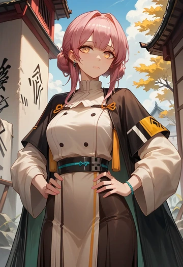 arknights,goldenglow_(arknights),neon graffiti top,dolphin shorts  - AI generated anime art