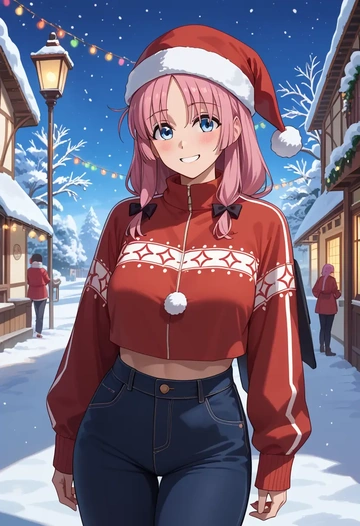 bocchi_the_rock!,gotoh_hitori,Christmas,plaid trousers  - AI generated anime art