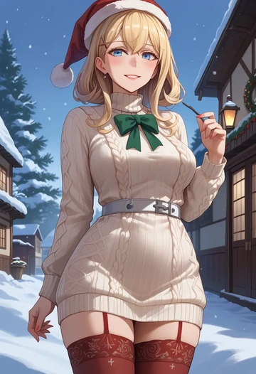 kantai_collection,graf_zeppelin_(kancolle),Christmas,sweater dress,stockings  - AI generated anime art