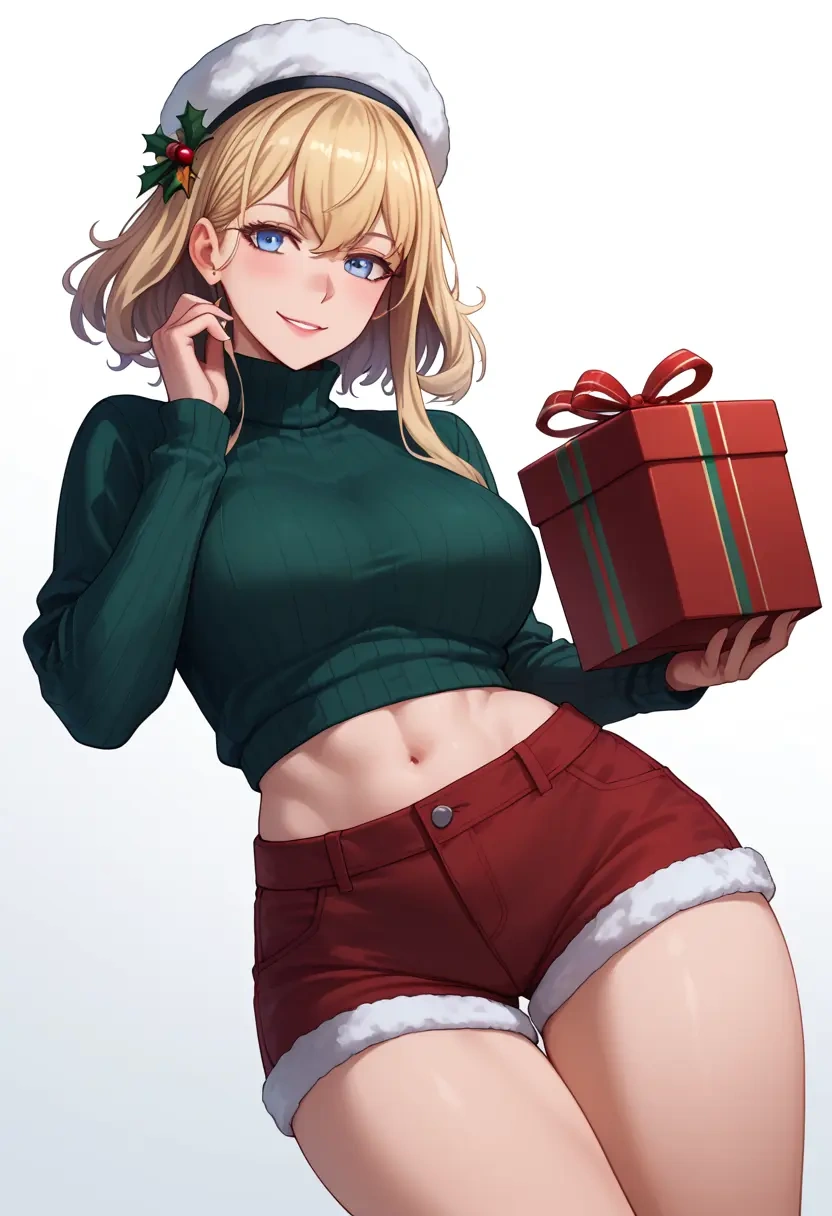 kantai_collection,graf_zeppelin_(kancolle),Christmas,red velvet shorts,turtleneck sweater  - 